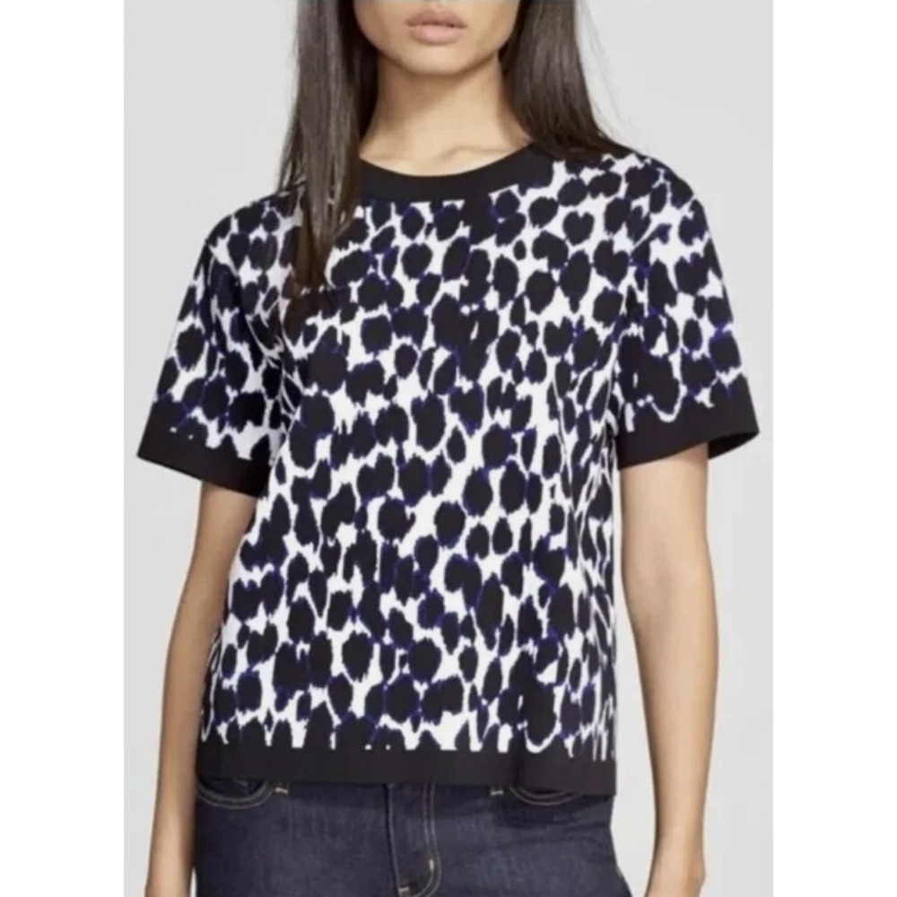 Kate Spade New York Leopard Print Short Sleeve Knit Sweater Top Women's Size S‎